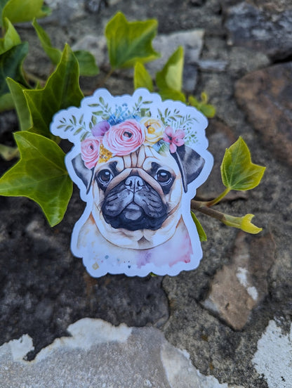 Cute Pug Dog Vinyl Sticker, Dog Sticker