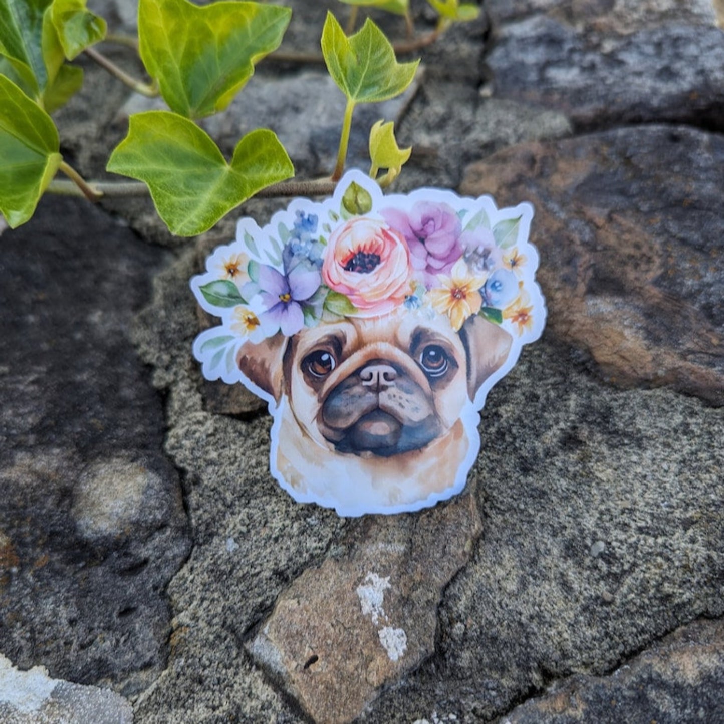 Cute Pug Dog Vinyl Sticker, Dog Sticker