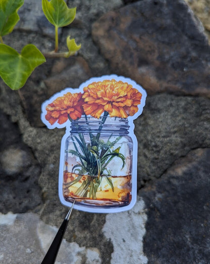 Marigold Flower Vase Waterproof Stickers