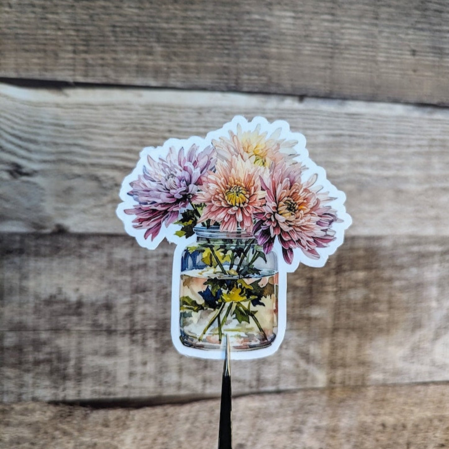 Chrysanthemum in Vase Waterproof Vinyl Sticker, chrysanthemum Sticker