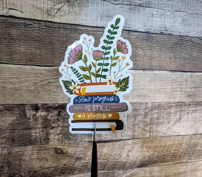 Floral Bookish Waterproof Vinyl Sticker, Book Lover Sticker