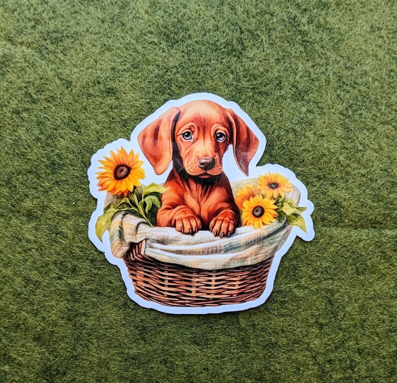 Vizsla Dog in the Woven Basket Waterproof Vinyl Stickers