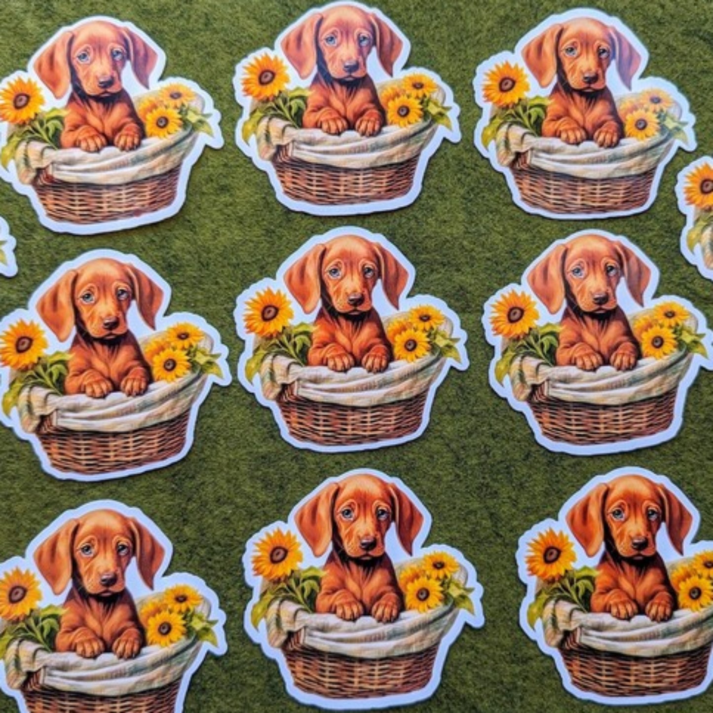 Vizsla Dog in the Woven Basket Waterproof Vinyl Stickers