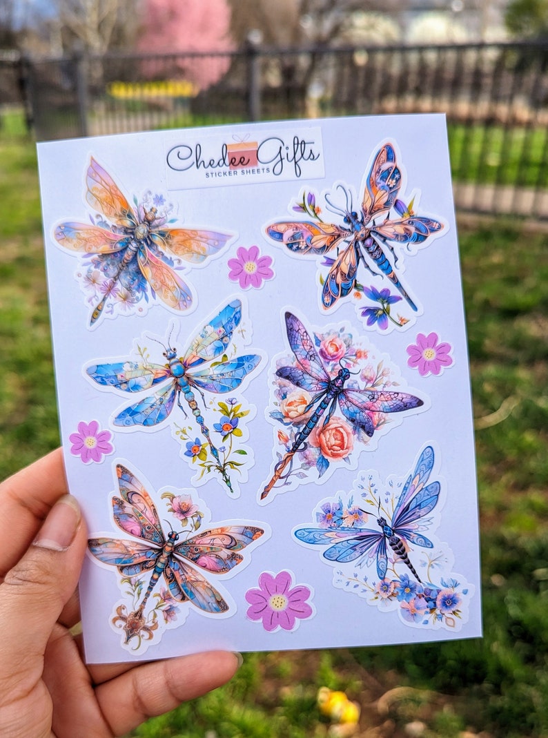 Floral Dragonfly Sticker Sheet, Journal Stickers