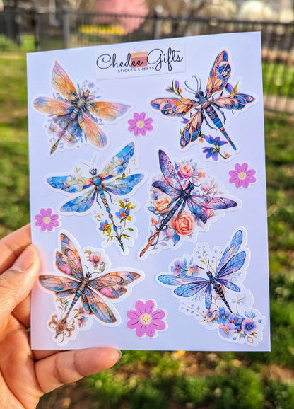 Floral Dragonfly Sticker Sheet, Journal Stickers