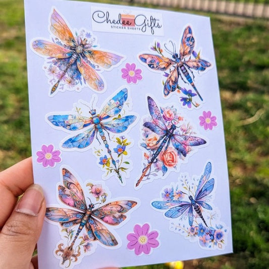 Floral Dragonfly Sticker Sheet, Journal Stickers