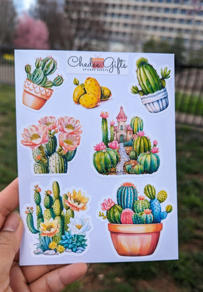 Cactus Sticker Sheet, Planner sticker, Journal Stickers, Sunflower Sticker Sheet