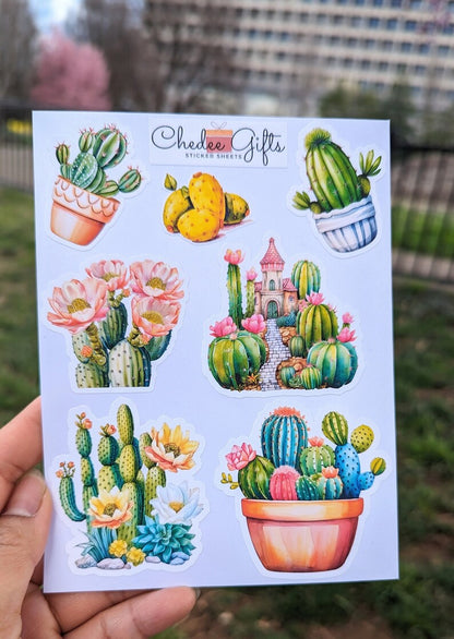 Cactus Sticker Sheet, Planner sticker, Journal Stickers, Sunflower Sticker Sheet