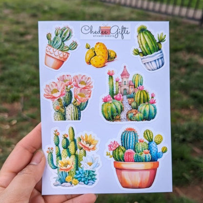 Cactus Sticker Sheet, Planner sticker, Journal Stickers, Sunflower Sticker Sheet