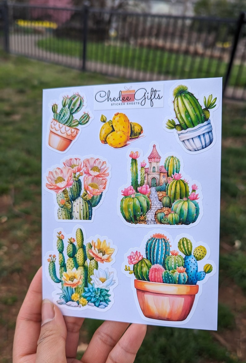 Cactus Sticker Sheet, Planner sticker, Journal Stickers, Sunflower Sticker Sheet