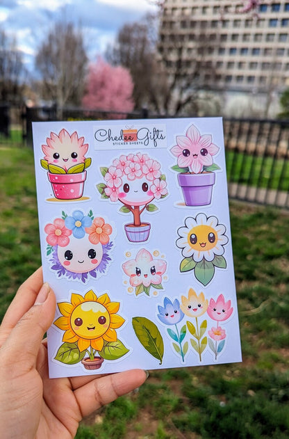 Cute Kawaii Floral Sticker Sheet, Planner sticker, Journal Stickers