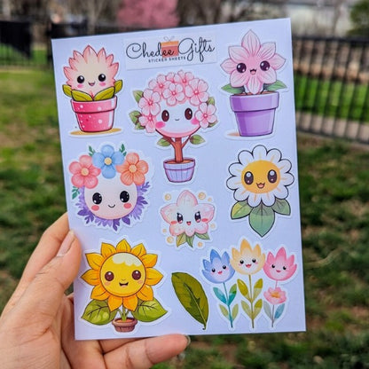 Cute Kawaii Floral Sticker Sheet, Planner sticker, Journal Stickers