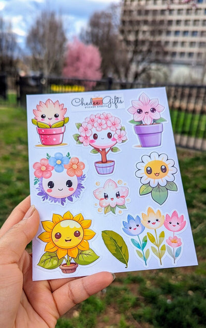 Cute Kawaii Floral Sticker Sheet, Planner sticker, Journal Stickers