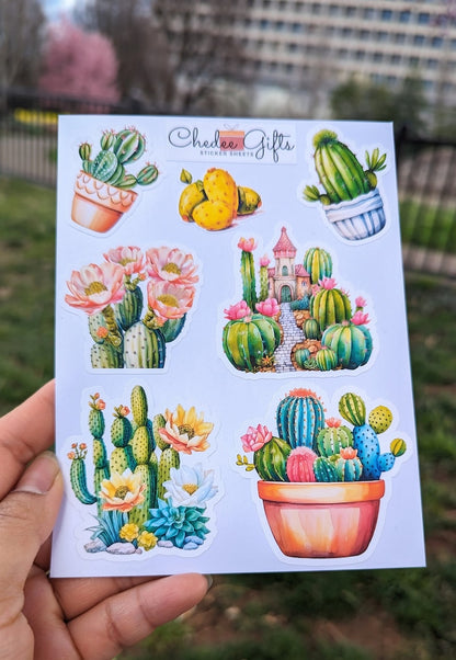 Cactus Sticker Sheet, Planner sticker, Journal Stickers, Sunflower Sticker Sheet