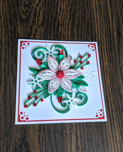 3D White Poinsettia Christmas Quilled Greeting Card