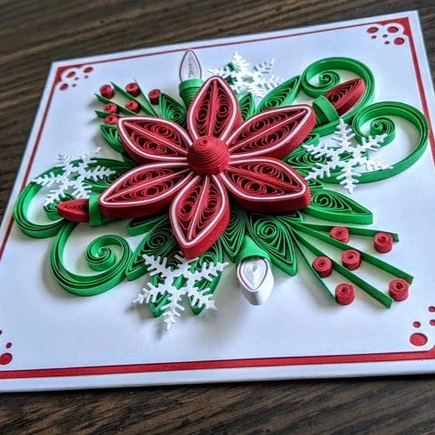 3D Red Poinsettia Christmas Quilled Greeting Card