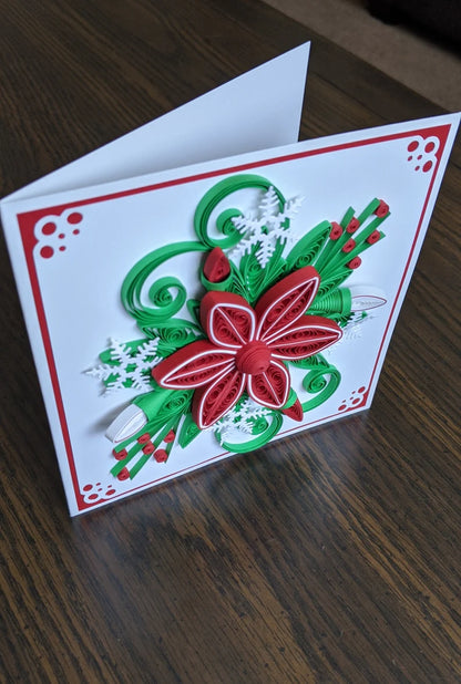 3D Red Poinsettia Christmas Quilled Greeting Card