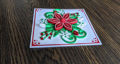 3D Red Poinsettia Christmas Quilled Greeting Card