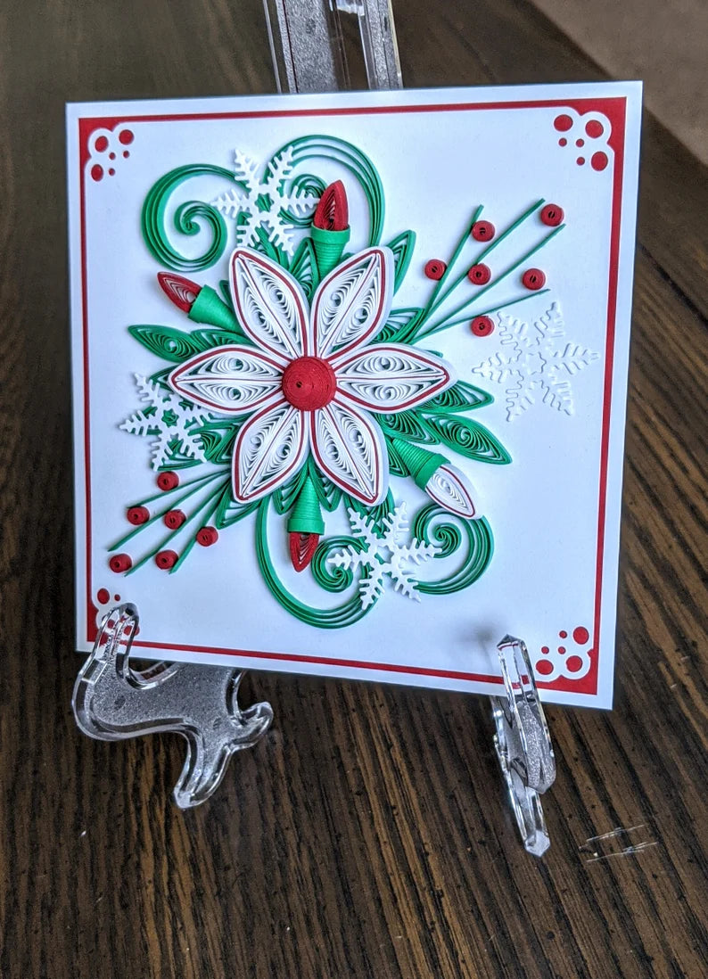 3D White Poinsettia Christmas Quilled Greeting Card