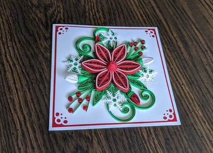 3D Red Poinsettia Christmas Quilled Greeting Card