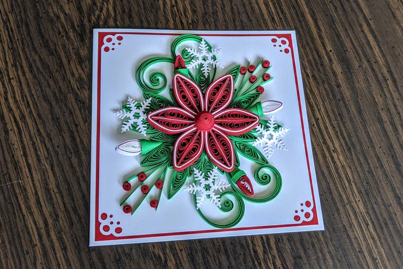 3D Red Poinsettia Christmas Quilled Greeting Card