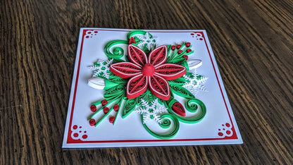 3D Red Poinsettia Christmas Quilled Greeting Card