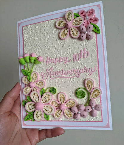 Pink Anniversary Quilled Greeting Card- All Purpose