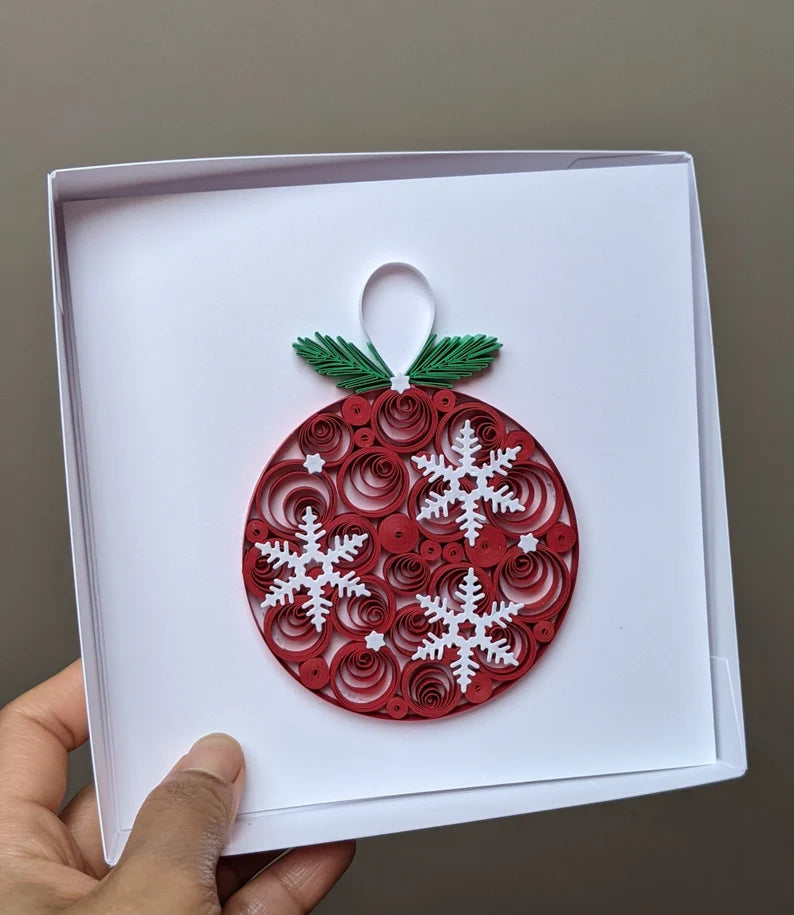 3D Red Ornament Christmas Quilled Greeting Card