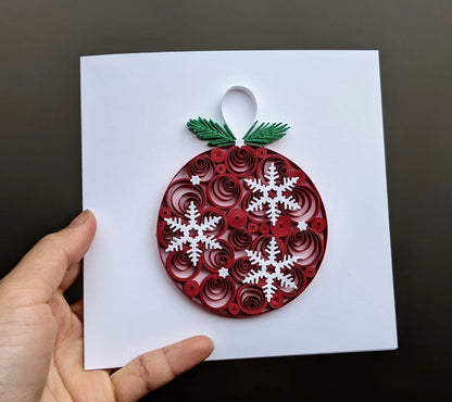 3D Red Ornament Christmas Quilled Greeting Card