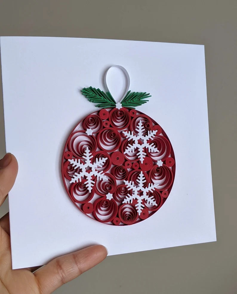 3D Red Ornament Christmas Quilled Greeting Card