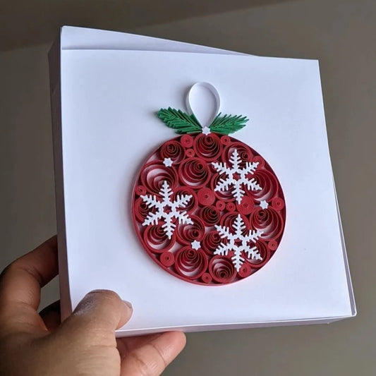 3D Red Ornament Christmas Quilled Greeting Card