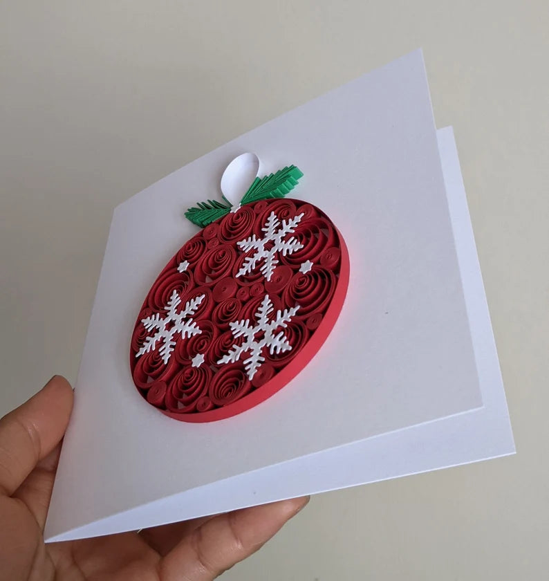 3D Red Ornament Christmas Quilled Greeting Card