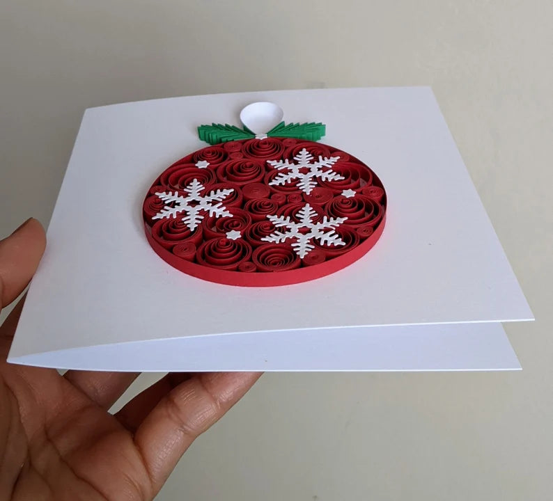 3D Red Ornament Christmas Quilled Greeting Card