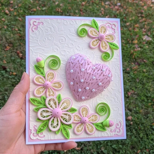 3D Pink Heart Quilled Greeting Card-Anniversary Card-Handmade