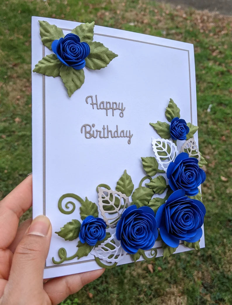 Royal Blue Rose Birthday Greeting Card