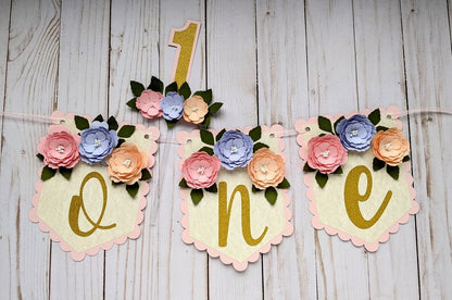 Personalized Floral First Birthday Banner