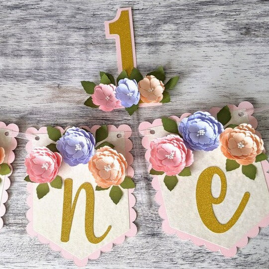 Personalized Floral First Birthday Banner