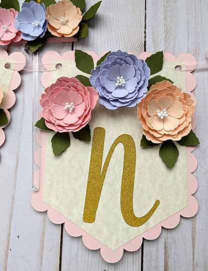 Personalized Floral First Birthday Banner