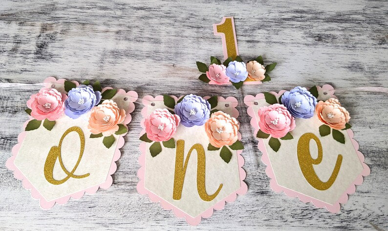 Personalized Floral First Birthday Banner