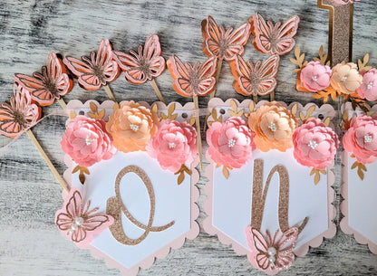 Personalized Pink & Peach Floral First Birthday Banner