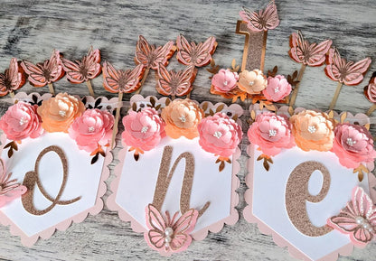 Personalized Pink & Peach Floral First Birthday Banner