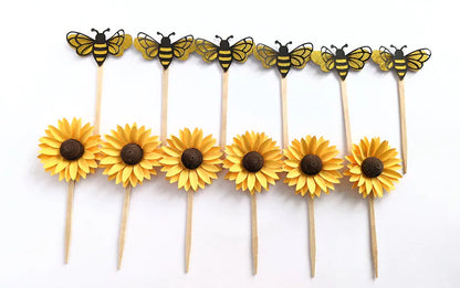 Set Of 6 Bee/Sunflower Theme Cake Toppers