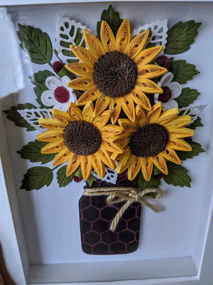 3D Sunflower Shadow Box Quilled Wall Art- Nursery Decorations