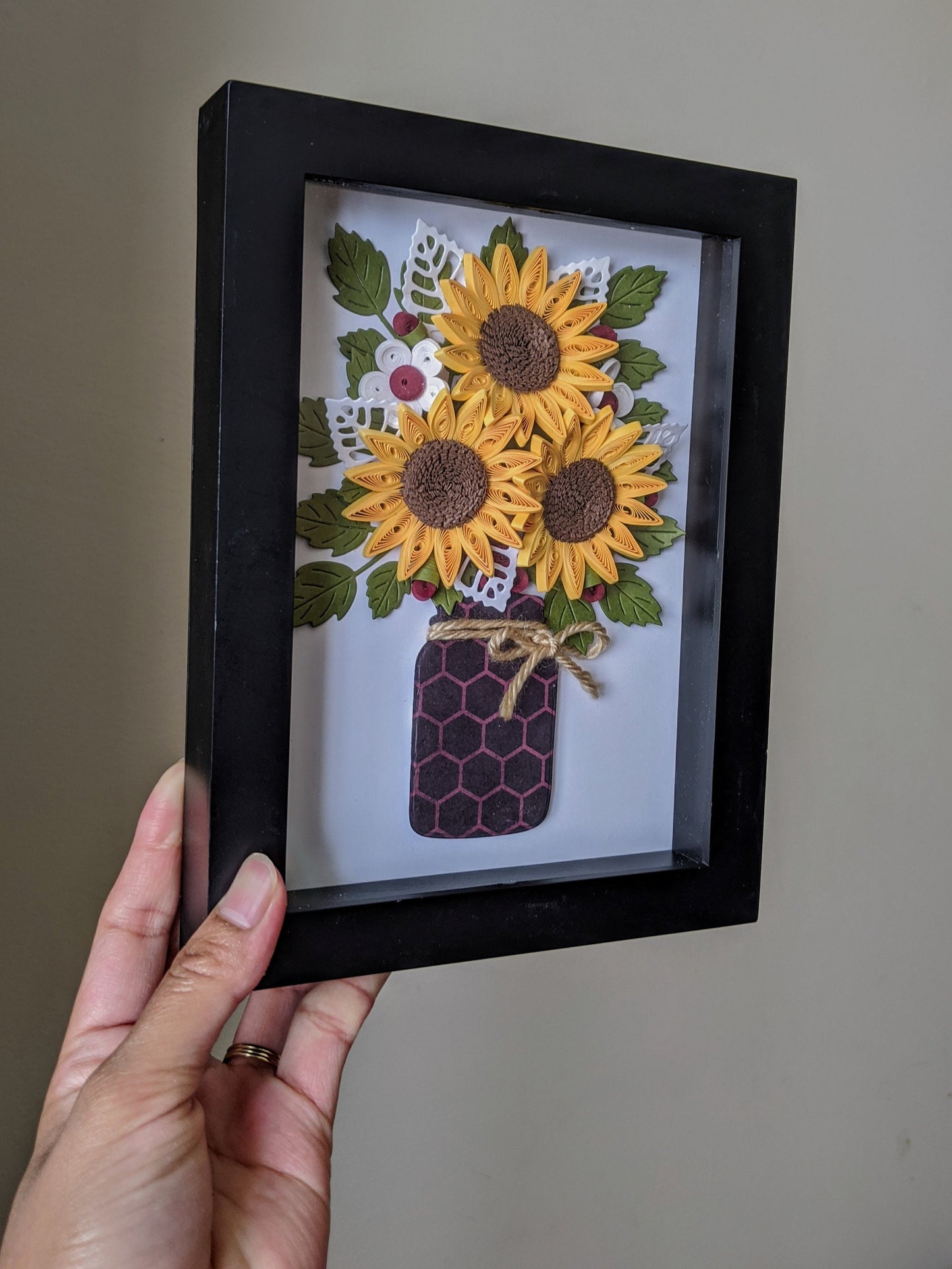 3D Sunflower Shadow Box Quilled Wall Art- Nursery Decorations