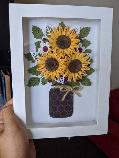 3D Sunflower Shadow Box Quilled Wall Art- Nursery Decorations