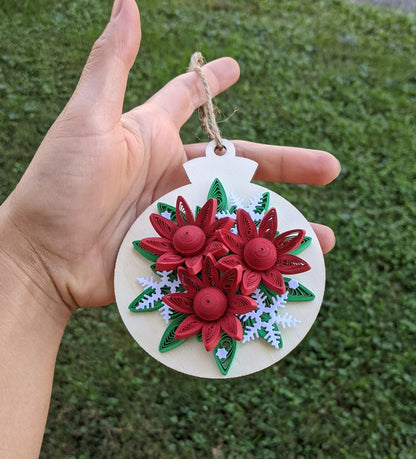 3D Floral Christmas Ornaments-Quilled Ornaments-Handmade