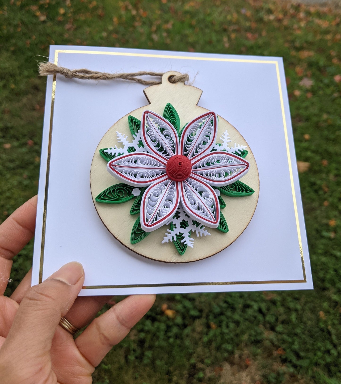 Christmas Quilled Removable Ornament Greeting Card- Handmade