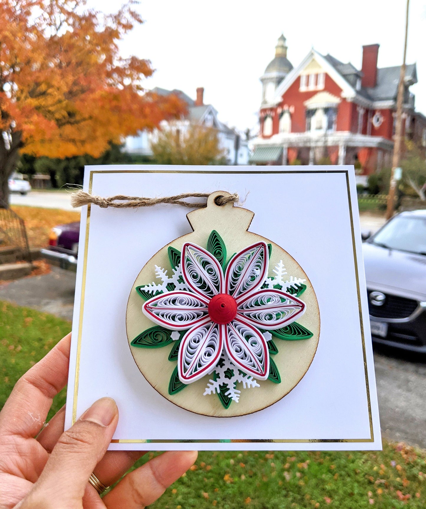 Christmas Quilled Removable Ornament Greeting Card- Handmade