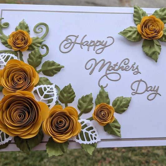 3D Gold Rose Mother's Day Quilling Card-Handmade