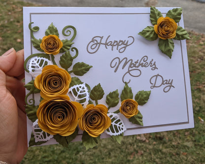 3D Gold Rose Mother's Day Quilling Card-Handmade